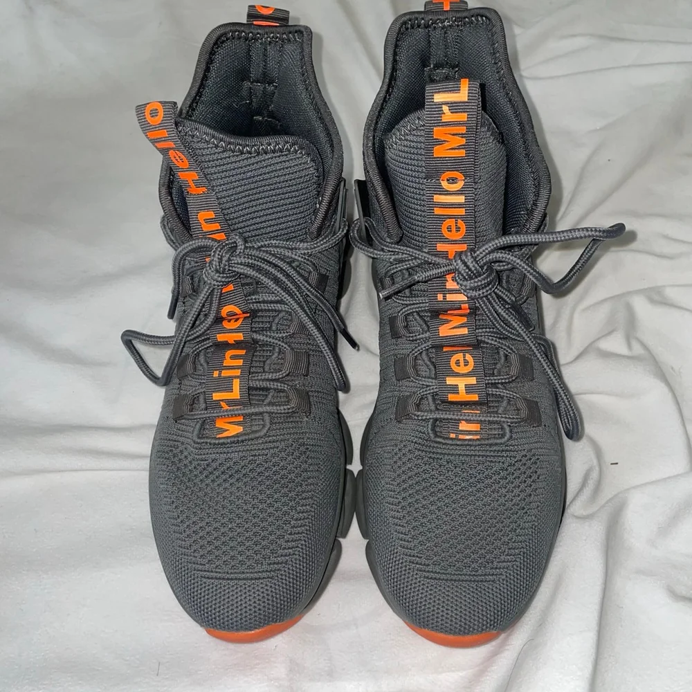 Men's US 8 Hello Mr.L Grey & Orange Athletic Sneakers